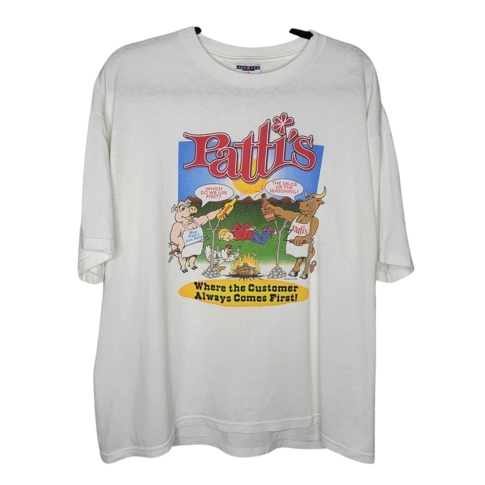 Vintage 90s Patti's Sauce Seasoning BBQ Comedy Funny Graphic T-Shirt in White